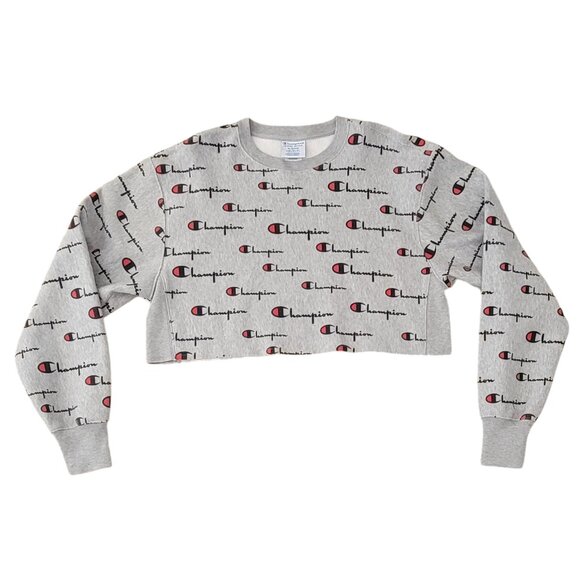 Champion Reverse Weave Oversized Cropped Sweatshirt All-Over Logo Design - Picture 12 of 15